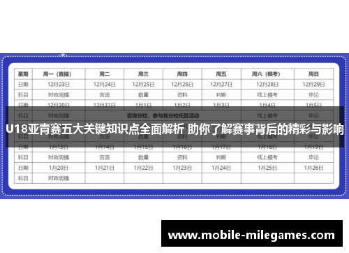 U18亚青赛五大关键知识点全面解析 助你了解赛事背后的精彩与影响