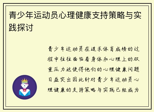 青少年运动员心理健康支持策略与实践探讨